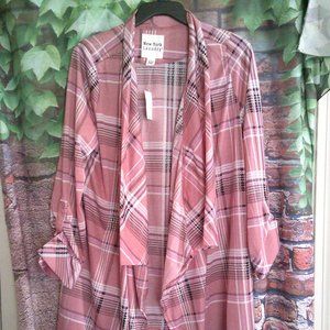 New York Laundry Womens Roll Tab Sleeve Drape Front  Cardigan